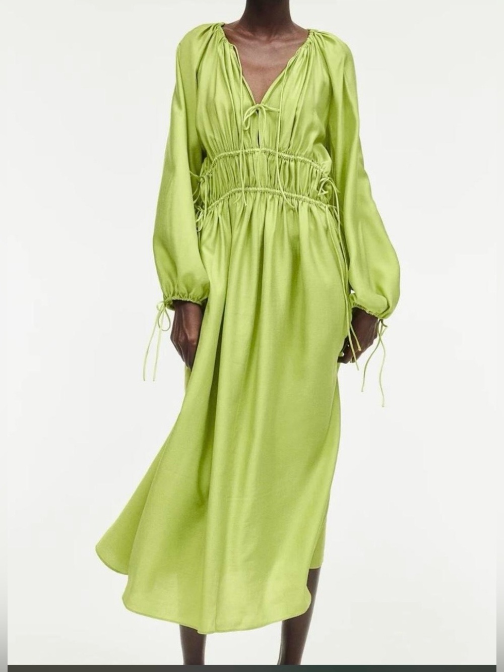 Lime Green Oversized Balloon Sleeve Dress